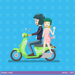 Fototapeta na wymiar safety first made happy road graphic vector illustration couple and helmet are happy on motocycle