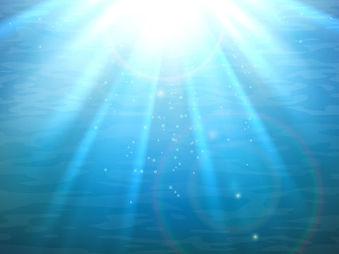 Underwater light rays. Blue water background with rays of light vector illustration