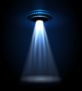 UFO alien flying with lights vector illustration
