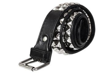 Folded belt with rivets. It looks like a snail. Isolated on white background.