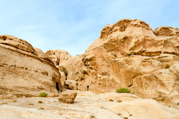 Fototapeta na wymiar Jordan, Petra, rock on road in gorge