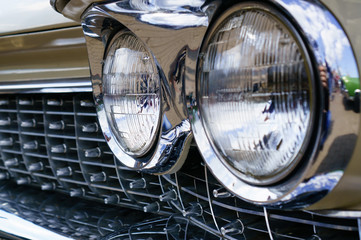 Retro car headlight, close-up, shallow dof
