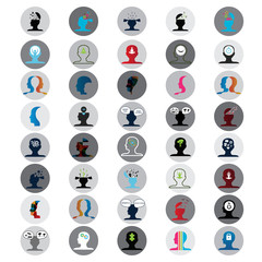 Mind Icons Set - Isolated On White Background - Vector Illustration, Graphic Design. For Web, Websites, Presentation Templates, Mobile Applications And Promotional Materials. Silhouette, Thin Line