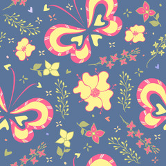 Fototapeta na wymiar decorative butterfly, floral pattern, floral background, butterfly background