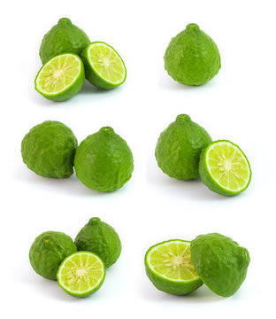 Kaffir lime isolated on white makrut lime Mauritius papeda