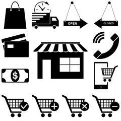 Shopping icons set. Web-story flat style vector illustration
