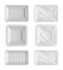 Food container isolated on white background, realistic 3d package template vector illustration