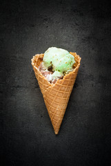 Ice cream with chocolate and pistachios