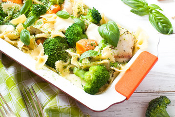 Casserole pasta with fish and broccoli