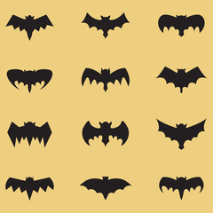 Black Bat Shape Set - Vector