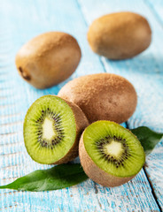 Kiwi placed on old wooden planks