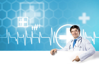 Doctor with banner