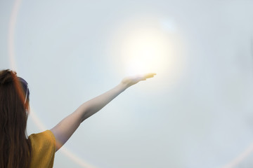 woman touch the sun