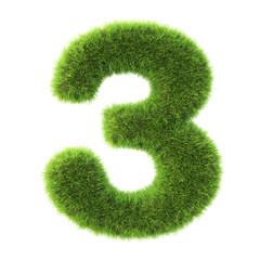 number made from green grass. isolated on white. 3D illustration.