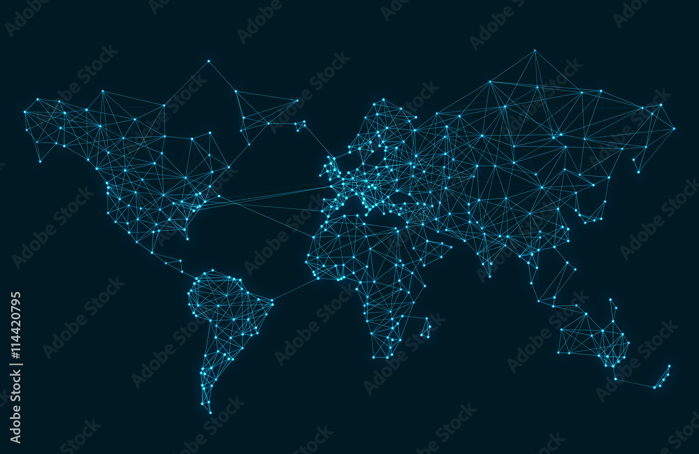 Aufkleber abstract telecommunication world map with circles, lines and gradients