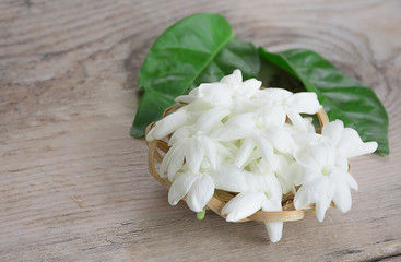 Many Jasmine placed on a wooden floor.