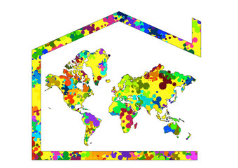Mappa Terra 3D colore con simbolo casa