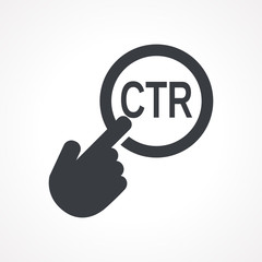 Vector hand with touching a button icon with word CTR