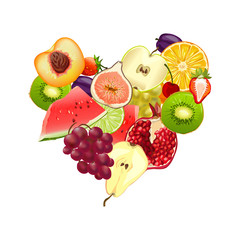 fruity heart. mix of different fruits