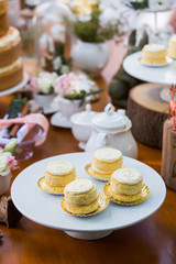 Dessert table with cakes decorated for a outdoor party