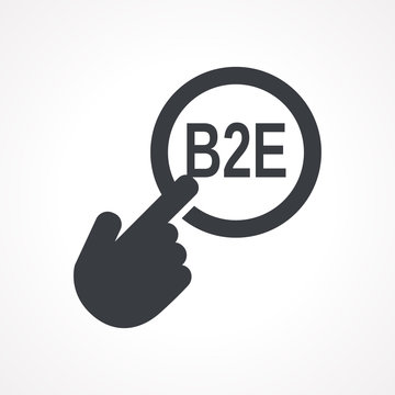 Vector hand with touching a button icon with word B2E
