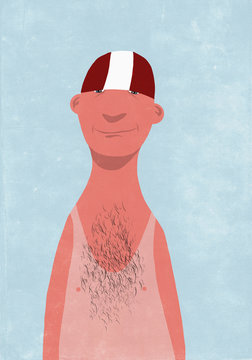 Smiling man with sunburned standing against blue background