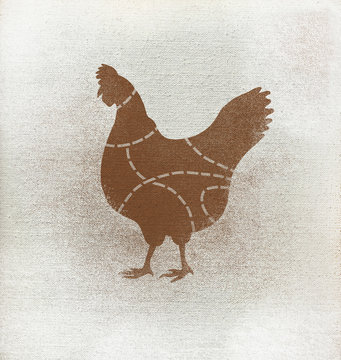 Butcher's diagram of chicken against white background