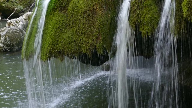 Waterfall Bigar in summer. Located at the intersection with the parallel 45 in district Caras-Severin, Romania. One of the most beautiful cascade from the world. 4K footage.