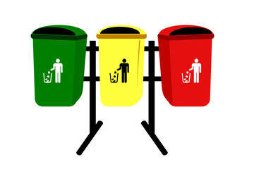 Three Trash Bin, isolated on white
