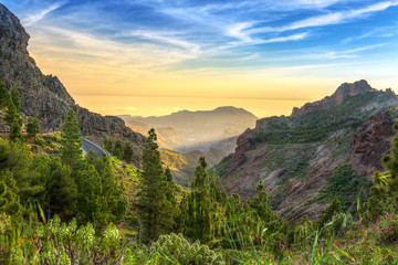 Fototapeta na wymiar Mountains of Gran Canaria island at sunset, Spain