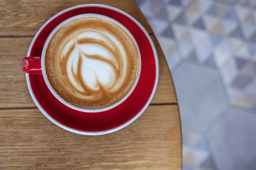 Red cup of freshly made espresso