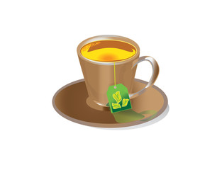 Tea in brown cup. Vector
