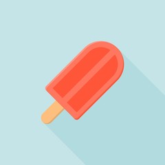 strawberry ice cream illustration icon, Popsicle icon, flat design with long shadow