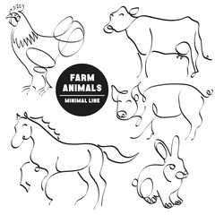 farm animals minimal hand drawn set of pictures