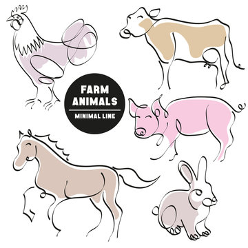 farm animals minimal hand drawn set of pictures