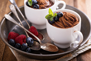 Chocolate pudding with cocoa and berries