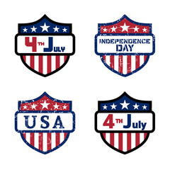 American flag elements set, symbol 4th of July, Independence Day celebration. Patriotic Typography Graphics. Shields design. Fashion Print sportswear apparel, t shirt, card, banner Vector illustration