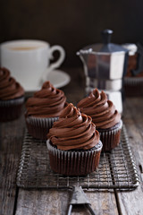 Chocolate cupcakes with whipped ganache