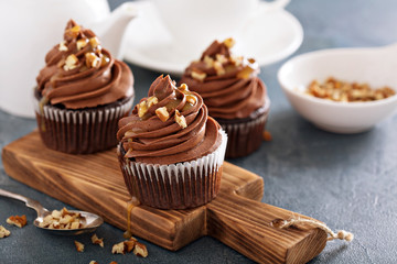 Chocolate caramel cupcake with nuts