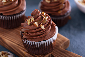 Chocolate caramel cupcake with nuts