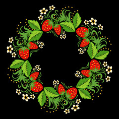 Round frame strawberry style khokhloma