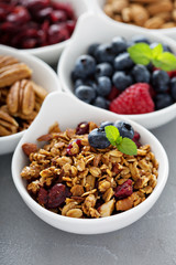Variety of breakfast food in small bowls