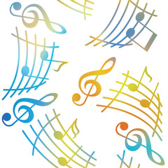 Notes with music elements as a musical background design. Vector seamless patterns.