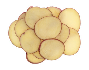 Slices of red potatoes isolated on a white background top view..