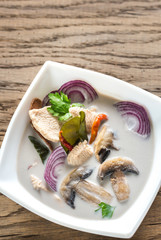 Bowl of thai tom kha kai soup