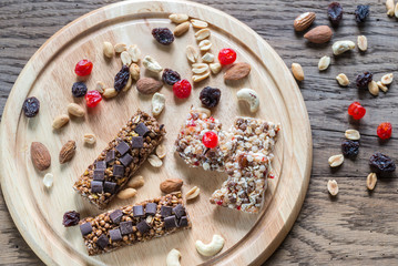 Granola bars with dried berries and chocolate