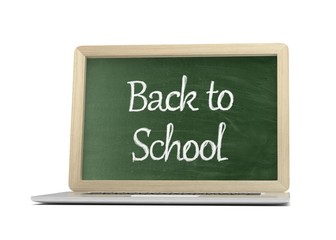 Obraz premium Laptop with chalkboard, back to school, online education concept. 3d rendering.