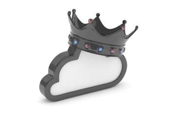 Isolated black cloud icon with crown and gems on white background. Symbol of communication, network and technology. Broadband. Online database. 3D rendering.