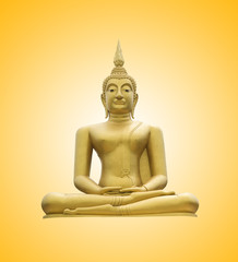 gold image of Buddha on radial yellow and white gradient background