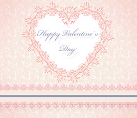 Happy Valentine's Day Lace Heart Card. Vector